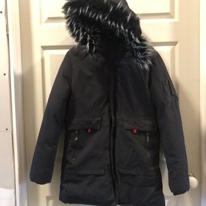 New Zolun Vogue Eleven Black Full Zip Fur-lined Hooded Heavyweight Parka XL